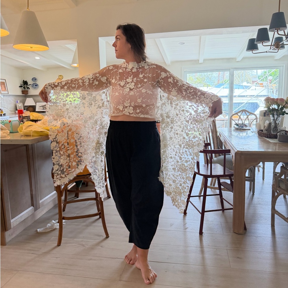 BRIDAL White Floral Lace Sheer Cape Top